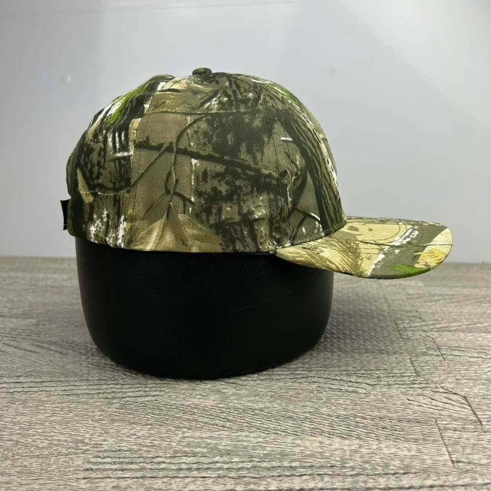 Vintage camo real tree hat cap strap back brown cyber grunge